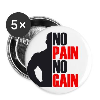 No Pain No Gain - Lot de 5 grands badges (56 mm) - blanc - Devant