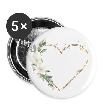 Herz Blumen personalisierbar - Buttons groß 56 mm (5er Pack) - Weiß - Vorne
