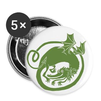 Drache (hellgrün) - Buttons groß 56 mm (5er Pack) - Weiß - Vorne