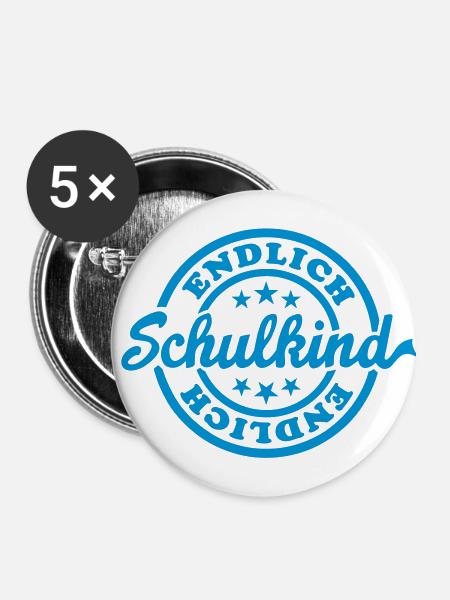 Endlich Schulkind (Stempel) - Buttons groß 56 mm (5er Pack) - Weiß