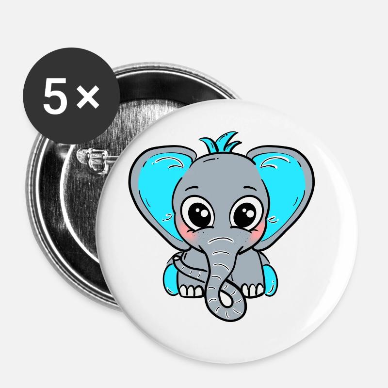 Baby elephant blue boy - Buttons large 2.2''/56 mm (5-pack) - white