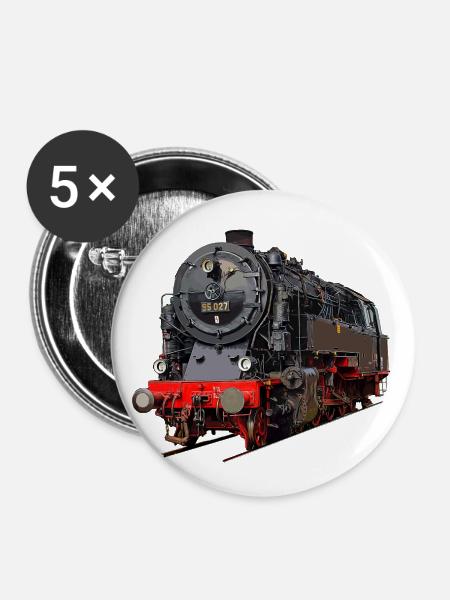 Dampflok 95 027 - Buttons groß 56 mm (5er Pack) - Weiß