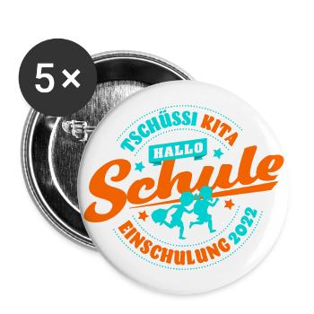 Einschulung erste Klasse - Buttons groß 56 mm (5er Pack) - Weiß - Vorne