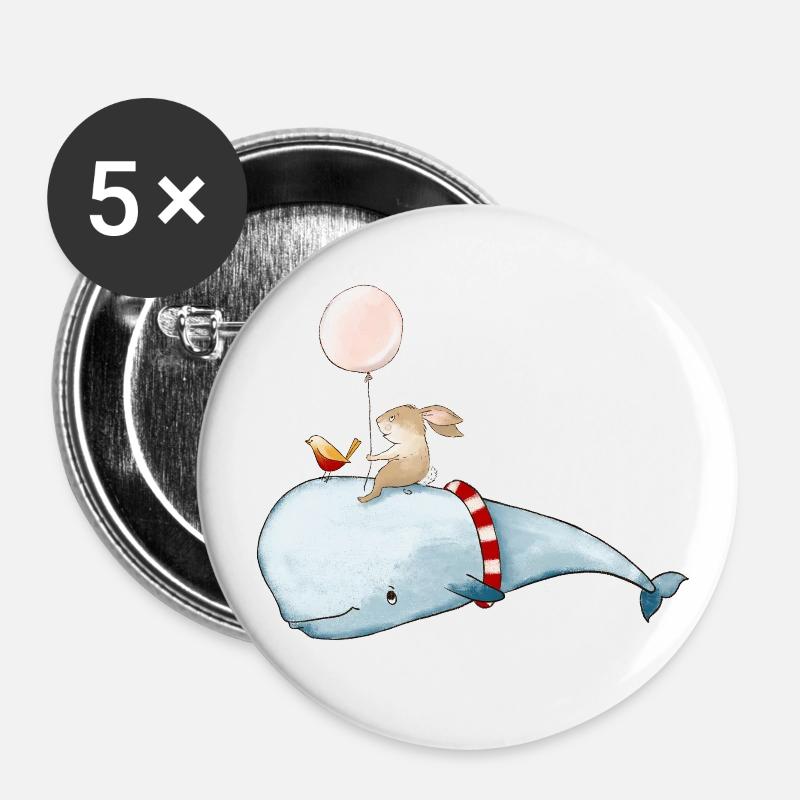 Abenteuer auf dem Wal - Buttons groß 56 mm (5er Pack) - Weiß