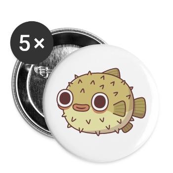 Poisson globe mignon - Lot de 5 grands badges (56 mm) - blanc - Devant