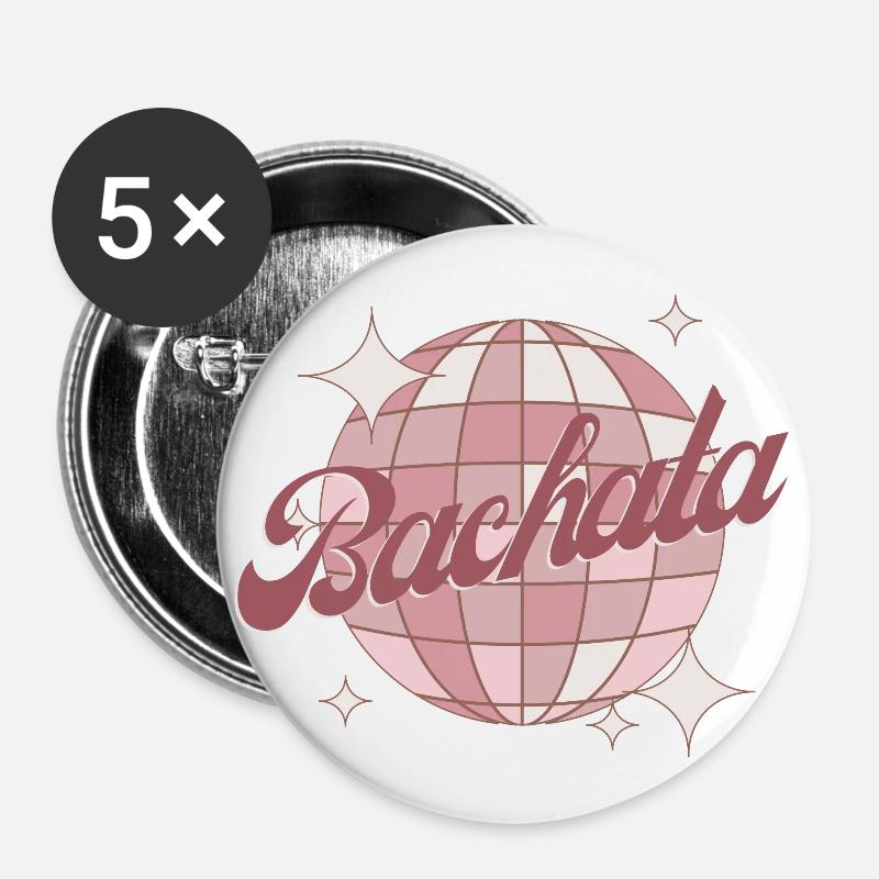 Bachata Tanz Retro Comic Diskokugel rosa - Buttons groß 56 mm (5er Pack) - Weiß