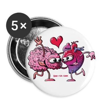Heart and Brain: A Love Story - Buttons large 2.2''/56 mm (5-pack) - white - Front