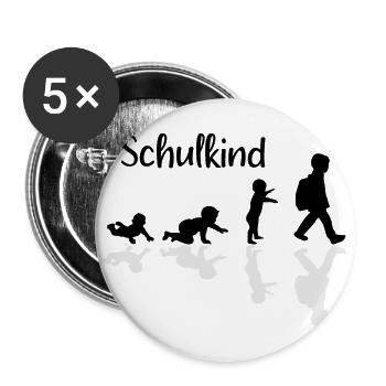 Schulkind Evolution Erstklässler Schule - Buttons groß 56 mm (5er Pack) - Weiß - Vorne