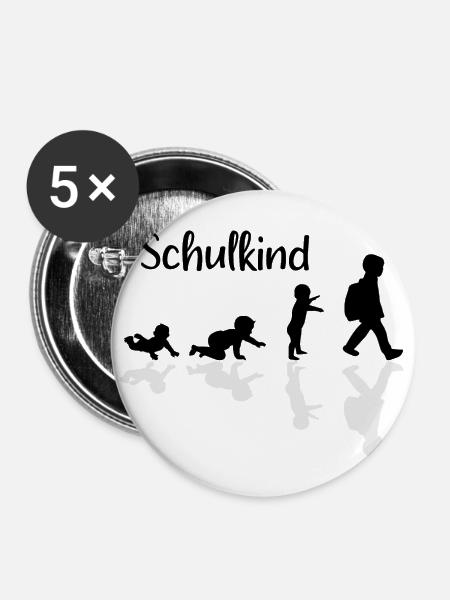 Schulkind Evolution Erstklässler Schule - Buttons groß 56 mm (5er Pack) - Weiß