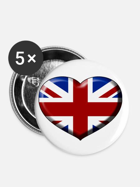Union Jack Herz - Buttons groß 56 mm (5er Pack) - Weiß