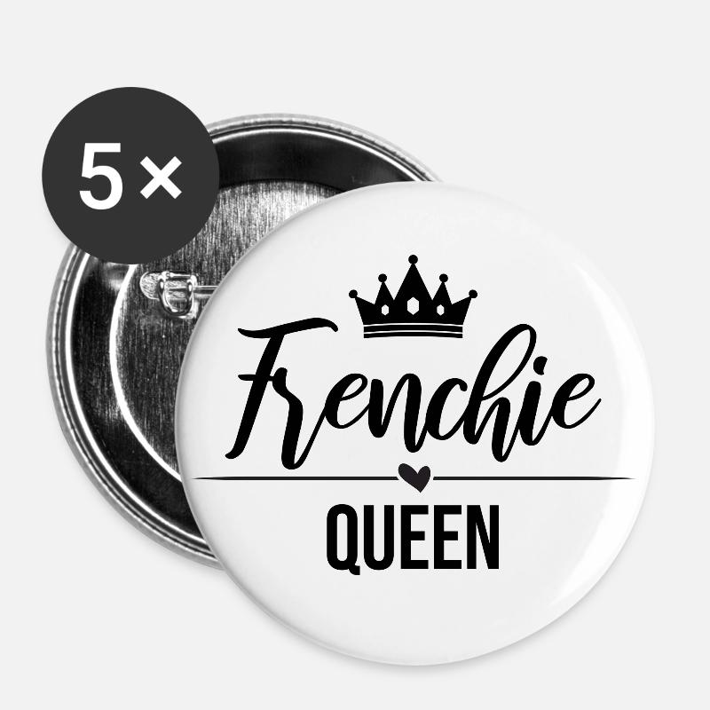 Frenchie Queen Queen - black - Buttons large 2.2''/56 mm (5-pack) - white