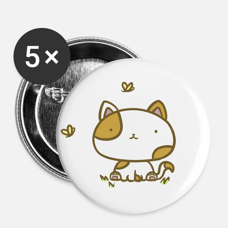 Süße Katze - Buttons groß 56 mm (5er Pack) - Weiß