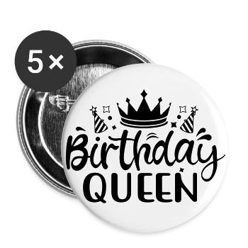 Birthday Queen 1 Joyeux anniversaire - Lot de 5 grands badges (56 mm) - blanc - Devant