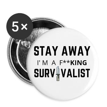 KING SURVIVALIST - Buttons groß 56 mm (5er Pack) - Weiß - Vorne