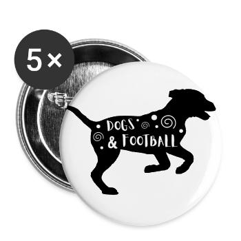 Hunde und Fußball - Buttons groß 56 mm (5er Pack) - Weiß - Vorne