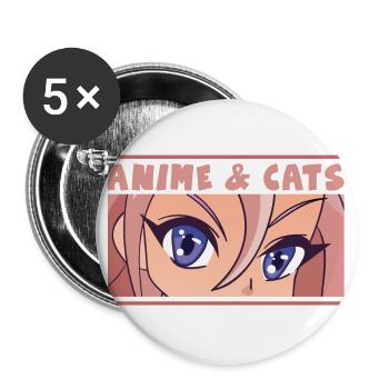 Anime et chats - Lot de 5 grands badges (56 mm) - blanc - Devant