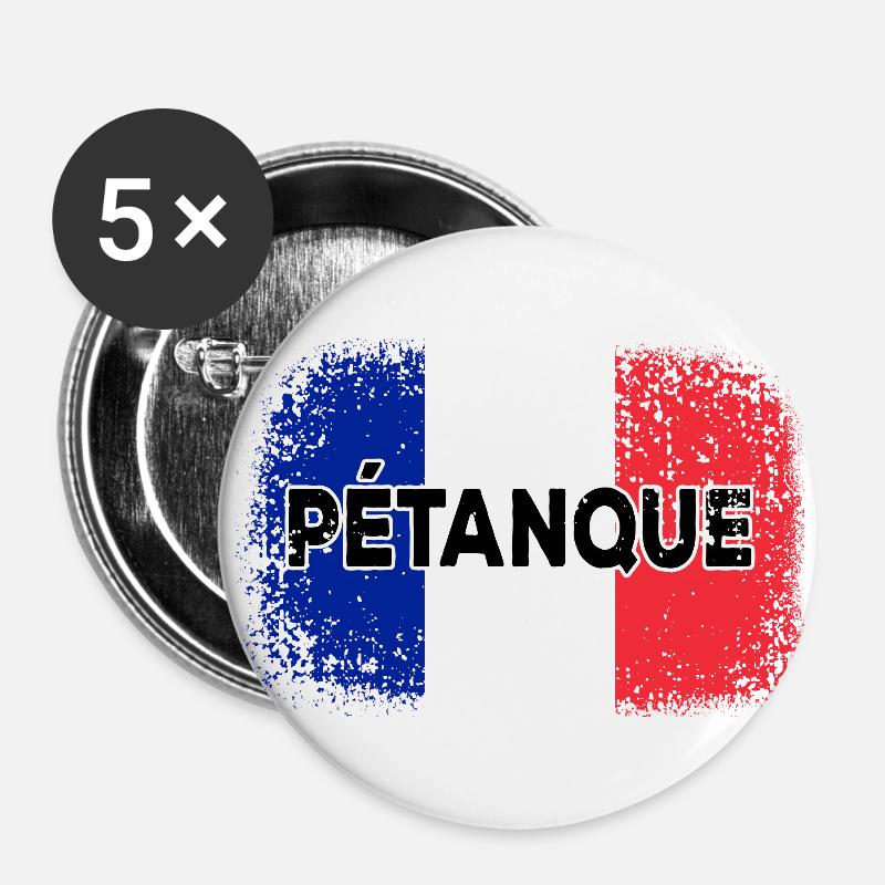 Petanque French Flag Boule Player Flag - Buttons large 2.2''/56 mm (5-pack) - white