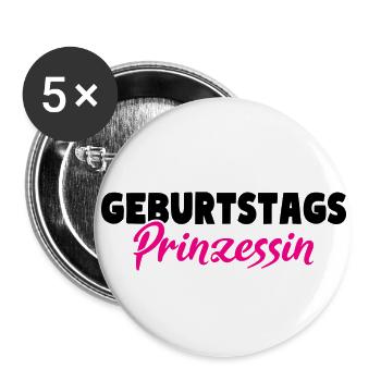 Geburtstags Prinzessin - Buttons groß 56 mm (5er Pack) - Weiß - Vorne