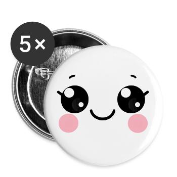 Kawaii eyes, happy face, facial expression - Buttons large 2.2''/56 mm (5-pack) - white - Front