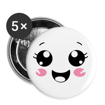 Glückliches Gesicht - Buttons groß 56 mm (5er Pack) - Weiß - Vorne