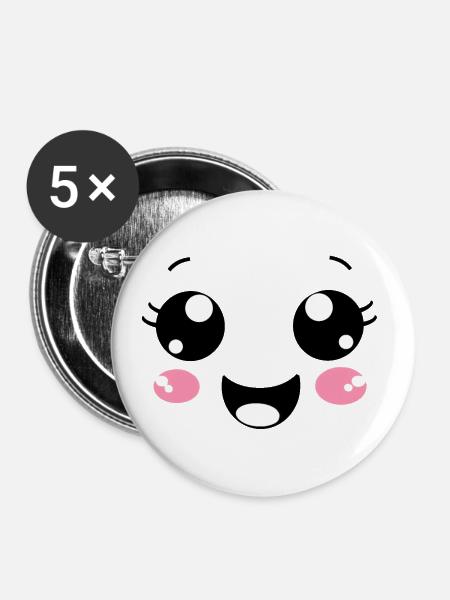 Glückliches Gesicht - Buttons groß 56 mm (5er Pack) - Weiß