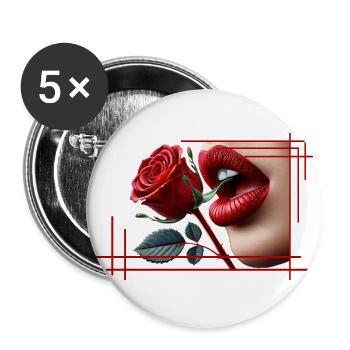 The red rose of passion and seductive lips - Buttons large 2.2''/56 mm (5-pack) - white - Front