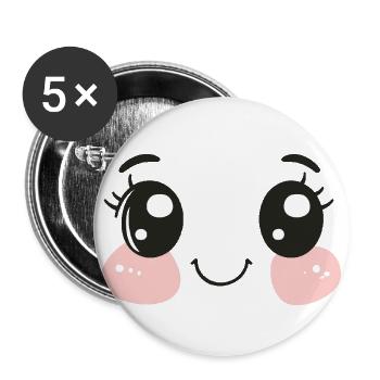 Happy Face, Expression of Happiness, Innocent - Buttons large 2.2''/56 mm (5-pack) - white - Front