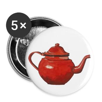 red teapot coffee pot enamelled - Buttons large 2.2''/56 mm (5-pack) - white - Front