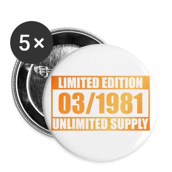 44th Birthday Limited Edition - ꝏ Supply 03/1981 - Buttons large 2.2''/56 mm (5-pack) - white - Front