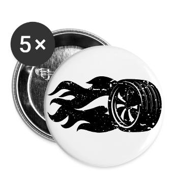 Brennender Reifen Flammen Motorsport - Buttons groß 56 mm (5er Pack) - Weiß - Vorne