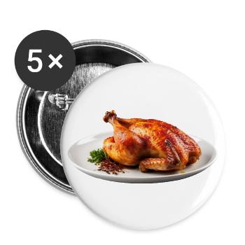 Ein gebratener Dino auf dem Teller - Buttons groß 56 mm (5er Pack) - Weiß - Vorne