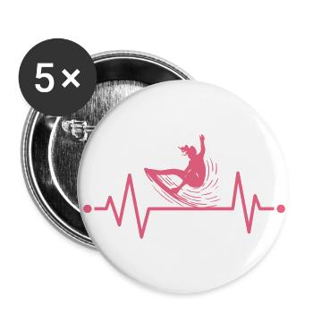 Herzschlag Surfer, Surfen, Surfing EKG - Buttons groß 56 mm (5er Pack) - Weiß - Vorne