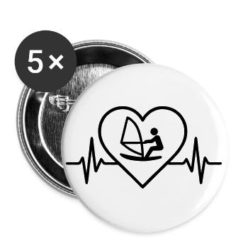 Planche à Voile Windsurf Cœur - Lot de 5 grands badges (56 mm) - blanc - Devant