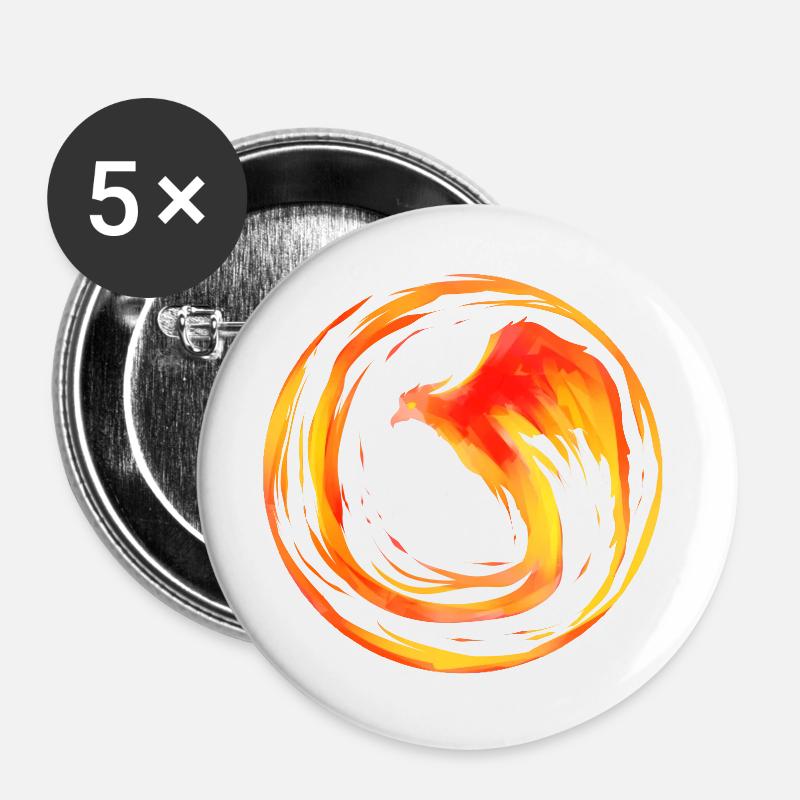 FIRE CIRCLE - Burning phoenix fire circle - Buttons large 2.2''/56 mm (5-pack) - white