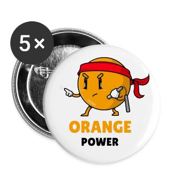 Karate Orange Orangen Power - Buttons groß 56 mm (5er Pack) - Weiß - Vorne