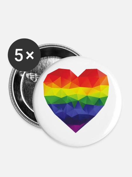 regenbogen herz - Buttons groß 56 mm (5er Pack) - Weiß