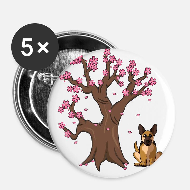 German Shepherd Dog Japanese Cherry Blossom Tree - Buttons large 2.2''/56 mm (5-pack) - white