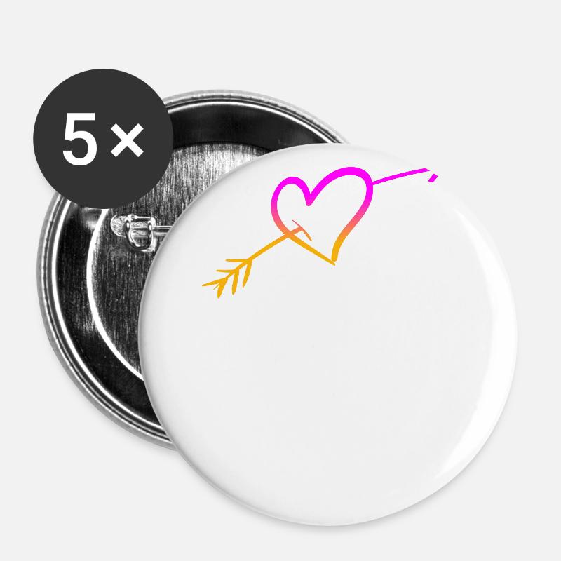 Herz Pfeil Liebe Amor Valentinstag Verliebt - Buttons groß 56 mm (5er Pack) - Weiß