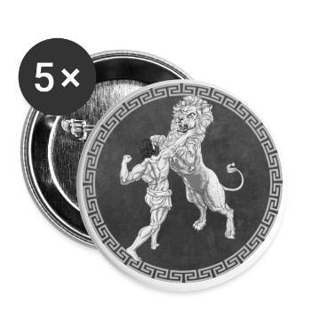 Hercule Héros grec, Bataille avec le lion - Lot de 5 grands badges (56 mm) - blanc - Devant