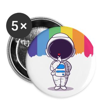 Astronaut Regenbogen Herz - Buttons groß 56 mm (5er Pack) - Weiß - Vorne