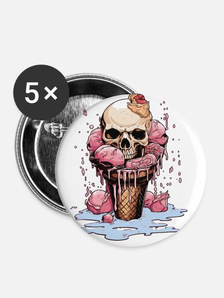 Totenkopf-Eiscreme-Halloween-Design - Buttons groß 56 mm (5er Pack) - Weiß
