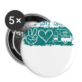 PEACE LOVE CAMPING. Outdoor, Holiday, Leisure, - Buttons large 2.2''/56 mm (5-pack) - white - Front