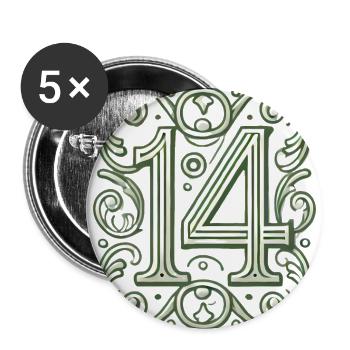 Design élégant orné numéro 14 - Lot de 5 grands badges (56 mm) - blanc - Devant