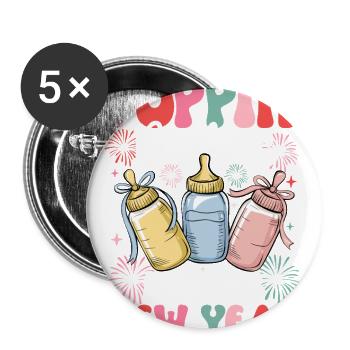 Knallende Flaschen für das neue Jahr, Boho-Blumen-Neugeborenen-Intensivstation - Buttons groß 56 mm (5er Pack) - Weiß - Vorne