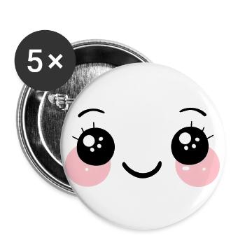 Visage heureux, souriant, yeux kawaii - Lot de 5 grands badges (56 mm) - blanc - Devant