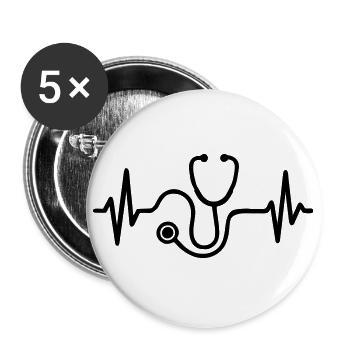 Herzschlag Arzt - Buttons groß 56 mm (5er Pack) - Weiß - Vorne