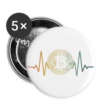 Heartbeat Bitcoin Idée cadeau - Lot de 5 grands badges (56 mm) - blanc - Devant
