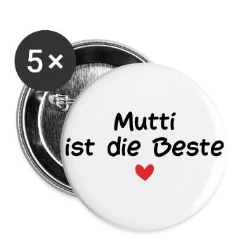 Mutti ist die Beste - Buttons groß 56 mm (5er Pack) - Weiß - Vorne