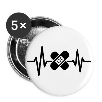 Herzschlag in der Pflege - Buttons groß 56 mm (5er Pack) - Weiß - Vorne