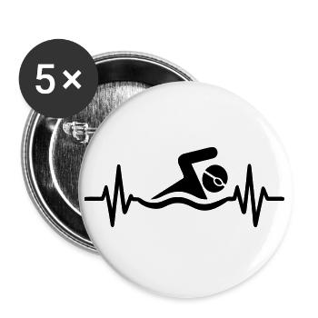 Heart Beat Swimming Pool Swimmer Swimmer - Buttons large 2.2''/56 mm (5-pack) - white - Front